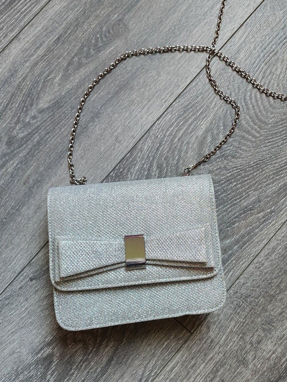 Silver Glitter Glam Crossbody Bag with Bow Detail Y2K Wedding Guest